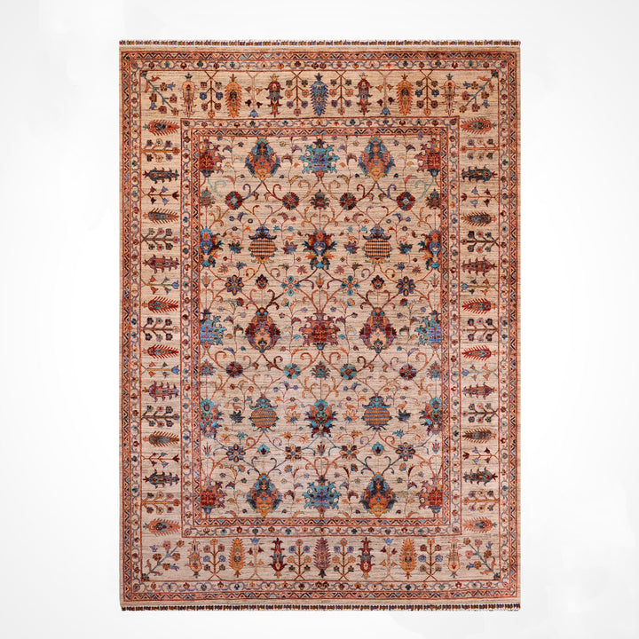 Sultani Binbirgece Orijinal El Dokuması Bej Kök Boya Yün Halı 248x287 7.12 Metrekare - 8x10 ft