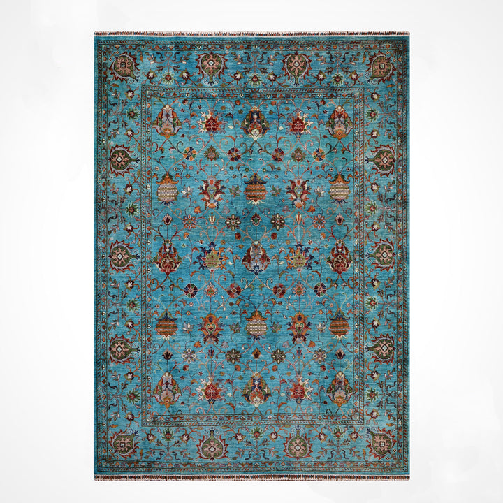 Sultani Binbirgece Orijinal El Dokuması Turkuaz Kök Boya Yün Halı 248x301 7.46 Metrekare - 8x10 ft