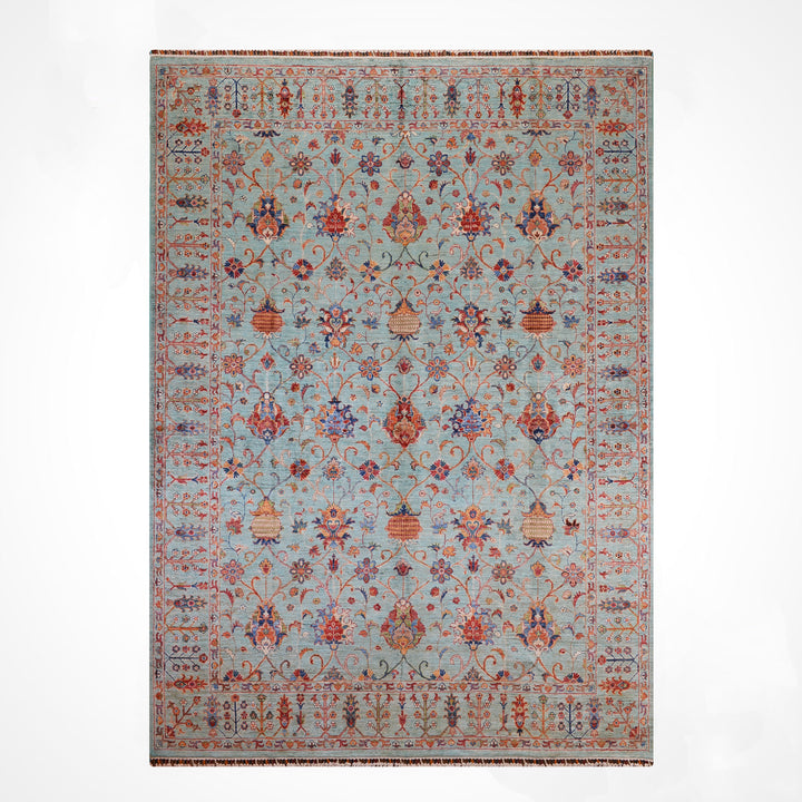 Sultani Binbirgece Original Hand-Woven Turquoise Vegetable Dyed Wool Carpet 252x284 7.16 Square Meters - 8x10 ft