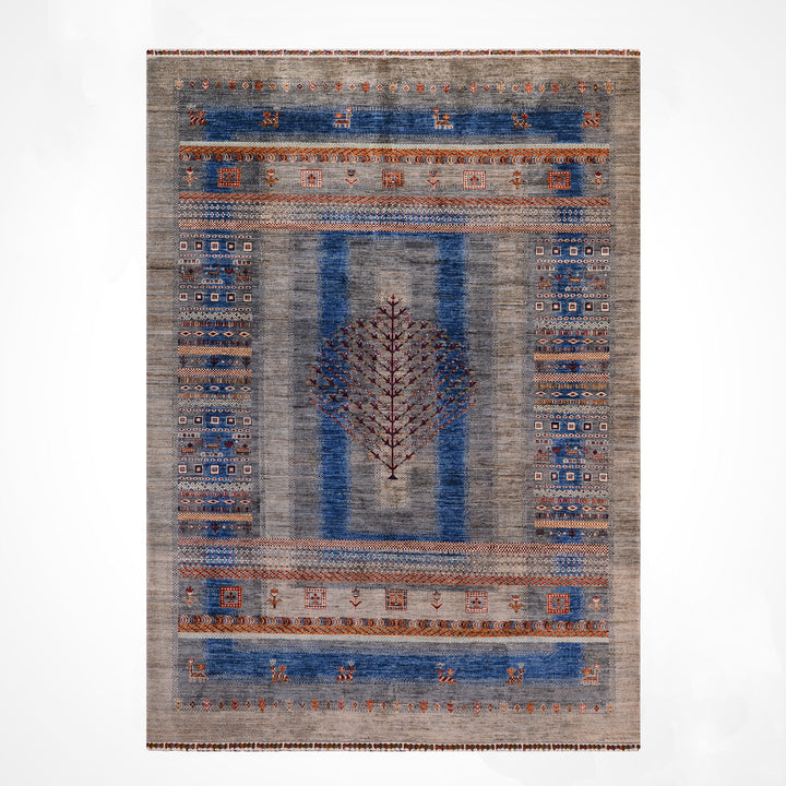 سجادة صوفية أصلية من مجموعة شجرة الحياة من خورجين، منسوجة يدويًا، بلون رمادي مصبوغ بجذور، مقاس 196×297، 5.82 متر مربع - 7×10 قدم 