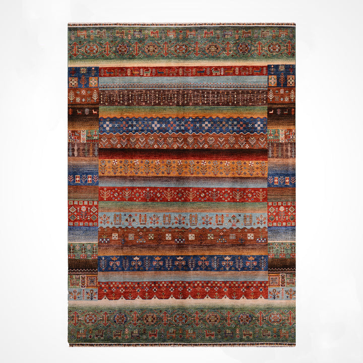 Khorjin Gabbe Desenli Orijinal El Dokuması Yeşil Kök Boya Yün Halı 248x305 7.56 Metrekare - 8x10 ft