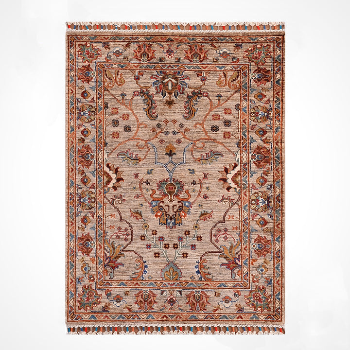 Sultani Binbirgece Original Hand-Woven Beige Vegetable Dyed Wool Carpet 0.89x126 1.12 Square Meters - 3x4 ft