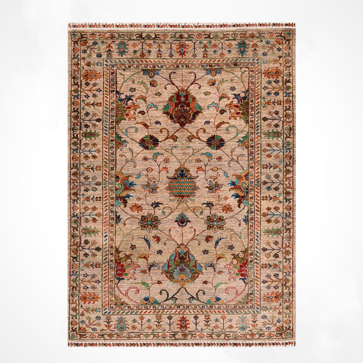 Sultani Binbirgece Original Hand-Woven Beige Vegetable Dyed Wool Carpet 126x188 2.37 Square Meters - 4x6 ft