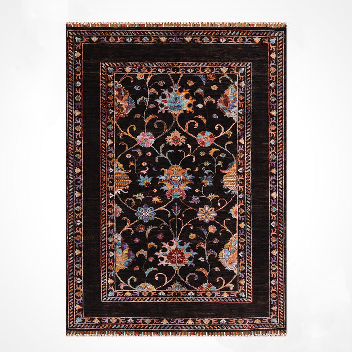 Sultani Binbirgece Original Hand-Woven Black Vegetable Dyed Wool Carpet 130x181 2.35 Square Meters - 3x5 ft
