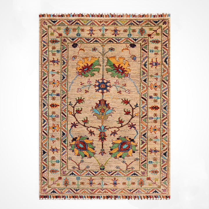 Sultani Binbirgece Orijinal El Dokuması Bej Kök Boya Yün Halı 0.81x120 0.97 Metrekare - 3x4 ft