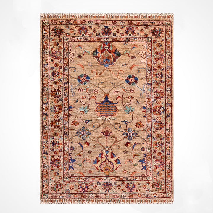 Sultani Binbirgece Orijinal El Dokuması Bej Kök Boya Yün Halı 104x150 1.56 Metrekare - 3x4 ft