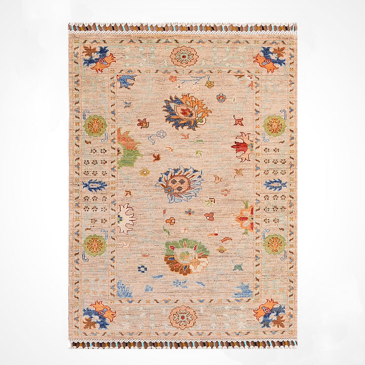 Sultani Binbirgece Orijinal El Dokuması Bej Kök Boya Yün Halı 0.81x120 0.97 Metrekare - 3x4 ft