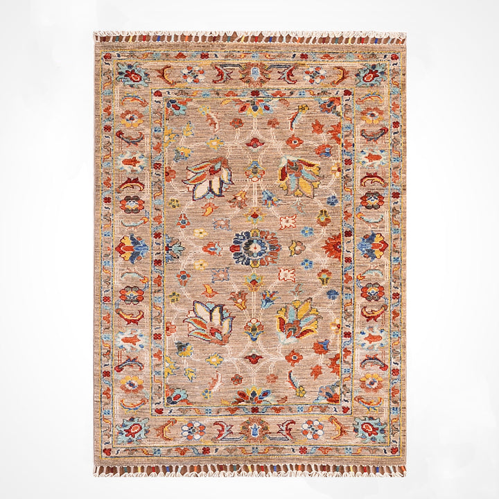 Sultani Binbirgece Orijinal El Dokuması Bej Kök Boya Yün Halı 0.80x120 0.96 Metrekare - 3x4 ft