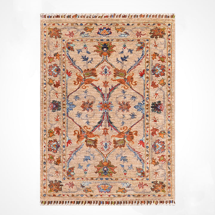 Sultani Binbirgece Orijinal El Dokuması Bej Kök Boya Yün Halı 0.92x120 1.10 Metrekare - 3x4 ft