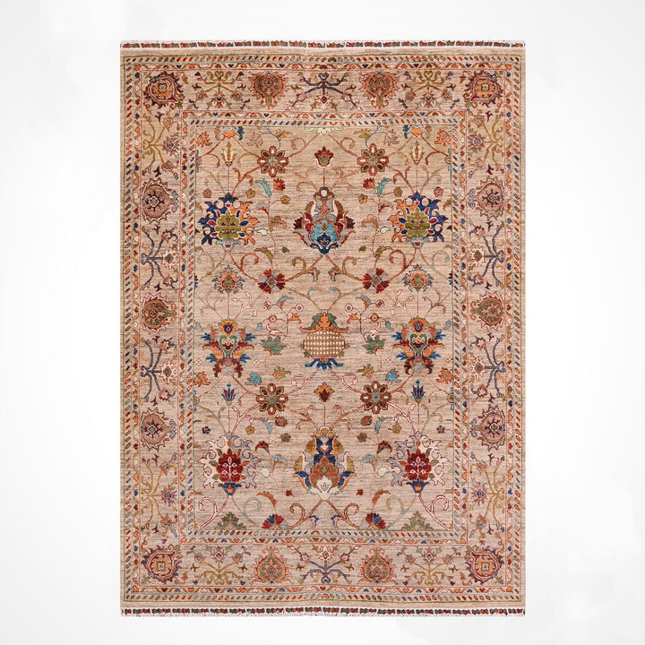 Sultani Binbirgece Orijinal El Dokuması Bej Kök Boya Yün Halı 152x196 2.98 Metrekare - 5x6 ft