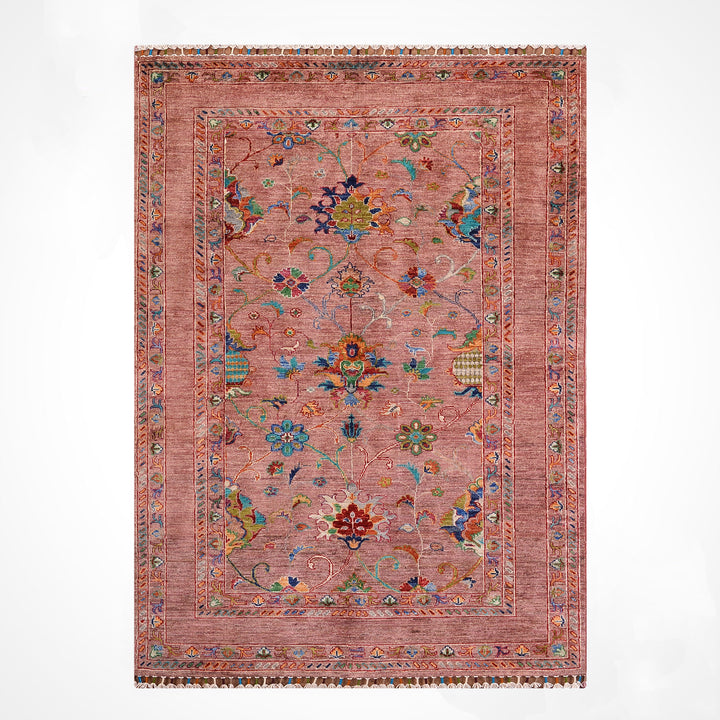 Sultani Binbirgece Orijinal El Dokuması Pembe Kök Boya Yün Halı 126x201 2.53 Metrekare - 3x5 ft