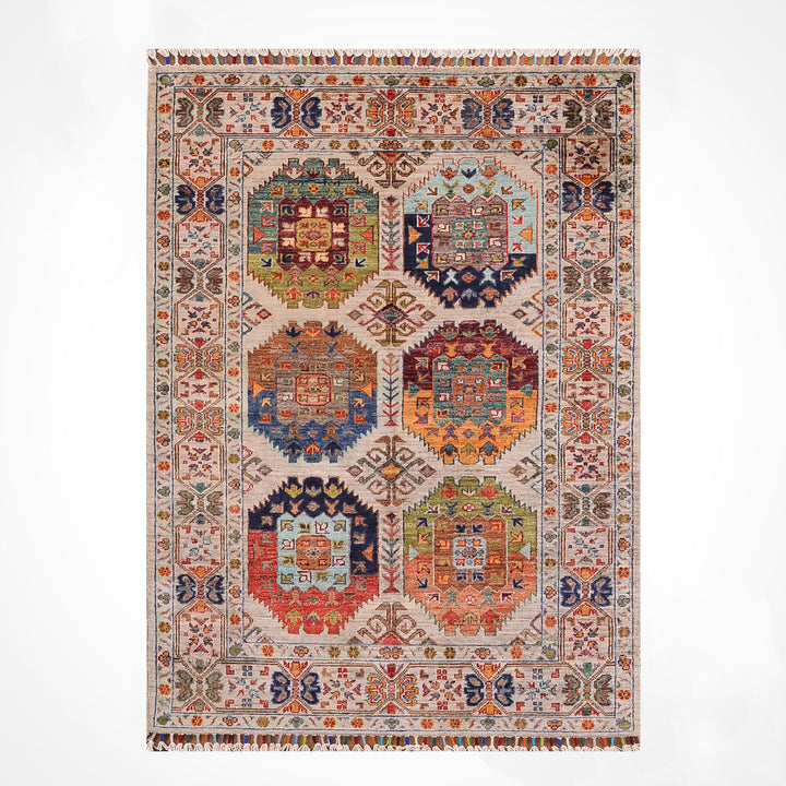 Veziri Orijinal El Dokuması Bej Kök Boya Yün Halı 102x156 1.59 Metrekare - 3x5 ft