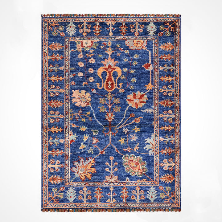 Sultani Çiçekli Orijinal El Dokuması Lacivert Kök Boya Yün Halı 0.98x150 1.47 Metrekare - 3x5 ft
