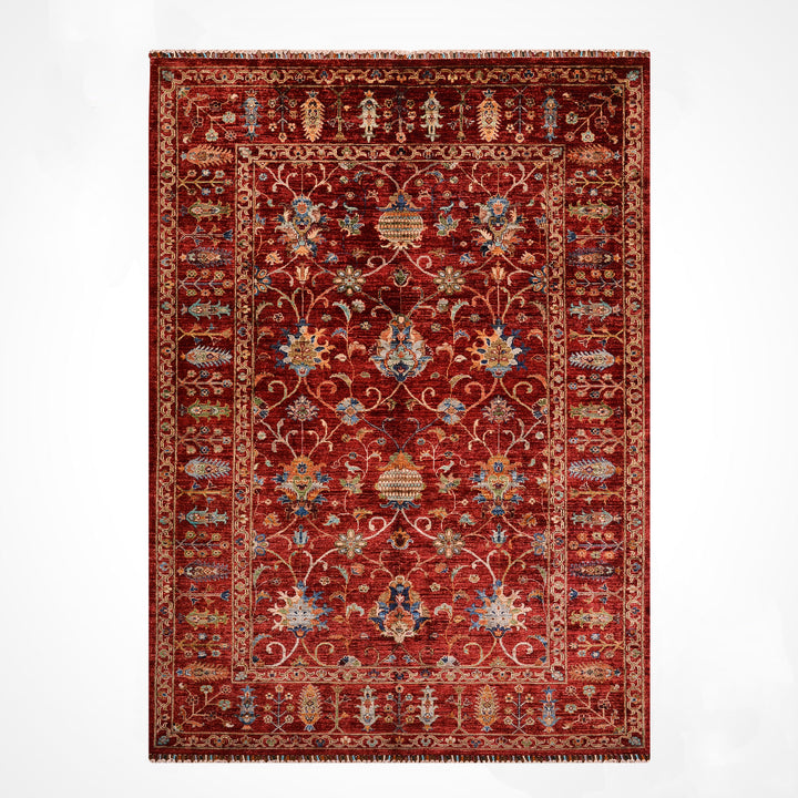 سجادة سلطاني بينبيرجيسي الأصلية المصنوعة يدويًا من الصوف الأحمر المصبوغ بالجذور، 175 × 250، 4.38 متر مربع - 5 × 8 قدم 