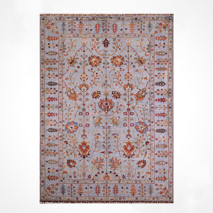 Sultani Çiçekli Orijinal El Dokuması Gri Kök Boya Yün Halı 175x236 4.13 Metrekare - 5x8 ft