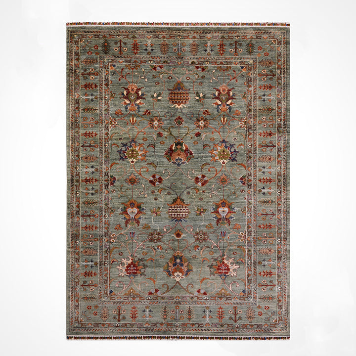 Sultani Binbirgece Orijinal El Dokuması Yeşil Kök Boya Yün Halı 168x242 4.07 Metrekare - 5x8