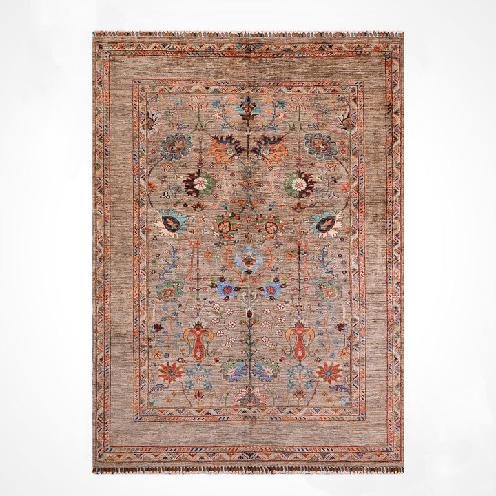Sultani Çiçekli Orijinal El Dokuması Bej Kök Boya Yün Halı 171x230 3.93 Metrekare - 5x8 ft