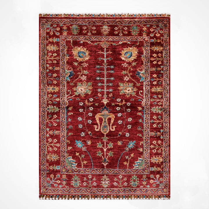 Sultani Çiçekli Orijinal El Dokuması Kırmızı Kök Boya Yün Halı 100x146 1.46 Metrekare - 3x5 ft