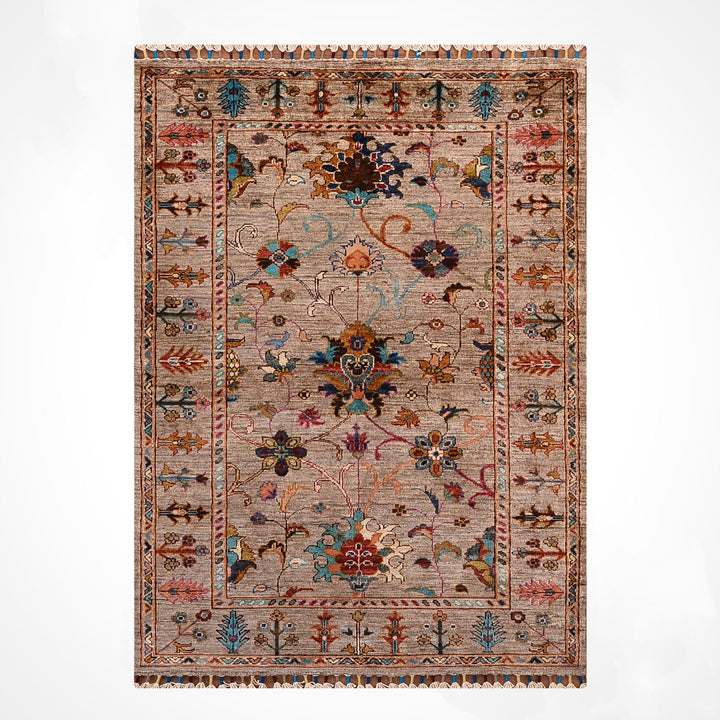 Sultani Binbirgece Orijinal El Dokuması Bej Kök Boya Yün Halı 100x148 1.48 Metrekare - 3x5 ft