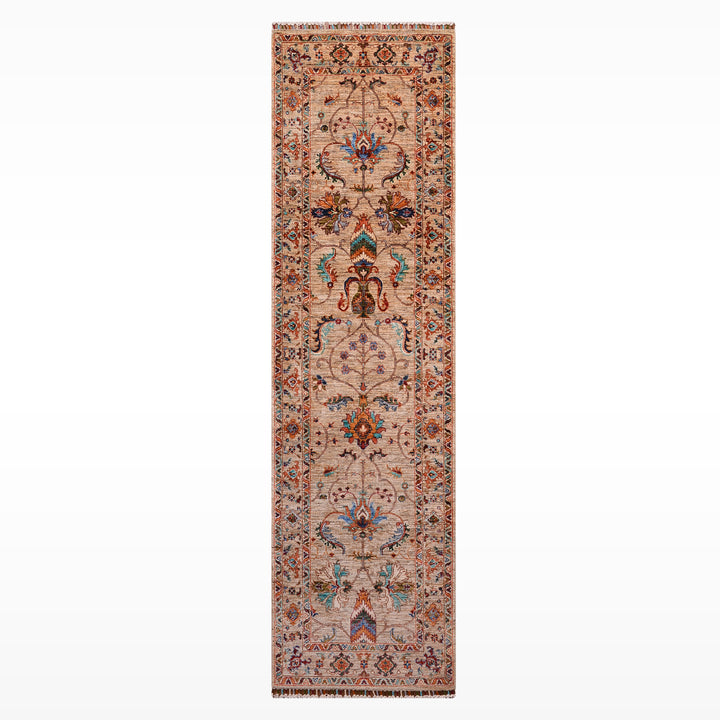 Sultani Binbirgece Runner Original Hand-Woven Beige Vegetable Dyed Wool Carpet 0.80x253 2.02 Square Meters - 3x8 ft