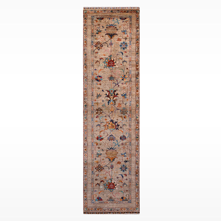 Sultani Binbirgece Yolluk Orijinal El Dokuması Bej Kök Boya Yün Halı 0.82x295 2.42 Metrekare - 3x10 ft