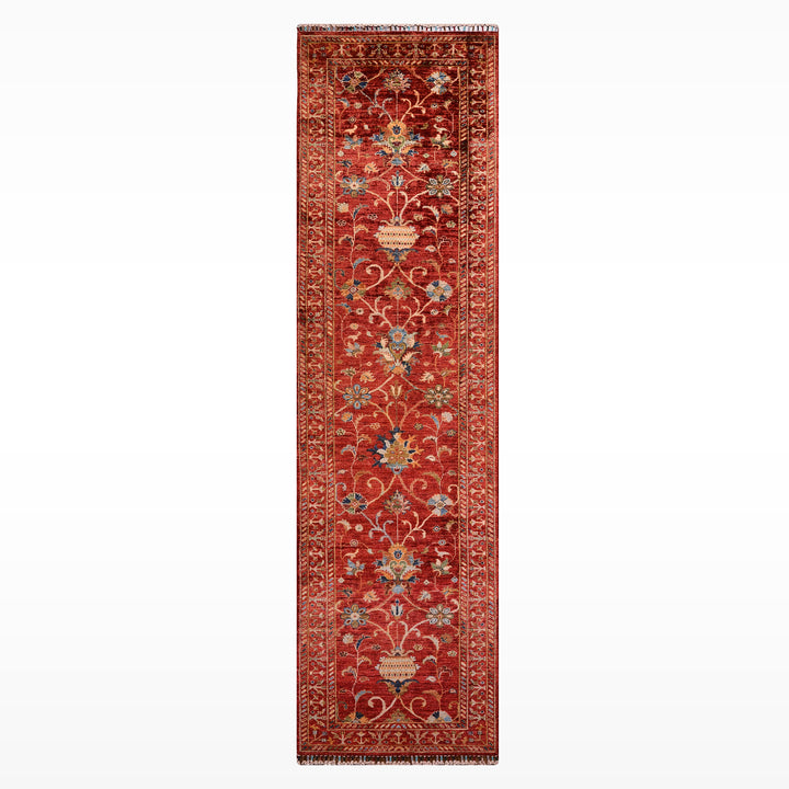 Sultani Binbirgece Runner Original Hand-Woven Red Vegetable Dyed Wool Carpet 0.83x307 2.55 Square Meters - 3x10 ft