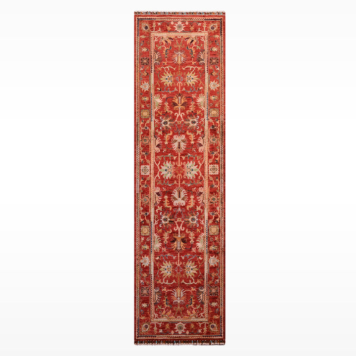 Sultani Binbirgece Runner Original Hand-Woven Red Vegetable Dyed Wool Carpet 0.82x255 2.09 Square Meters - 3x8 ft