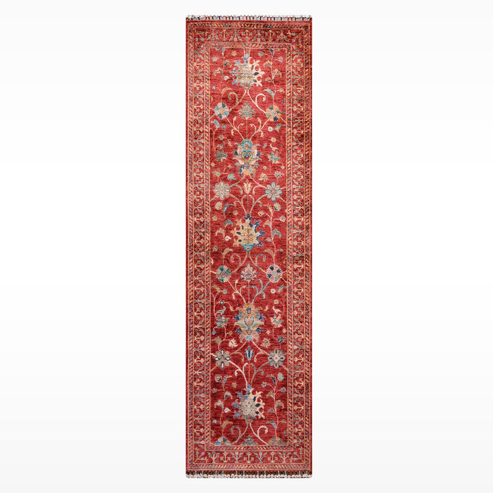 Sultani Binbirgece Runner Original Hand-Woven Red Vegetable Dyed Wool Carpet 0.83x244 2.03 Square Meters - 3x8 ft