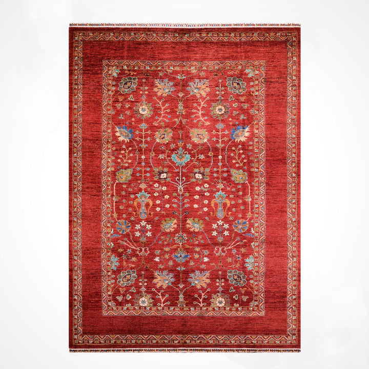 Sultani Floral Original Hand-Woven Red Vegetable Dyed Wool Carpet 206x298 6.14 Square Meters - 7x10 ft