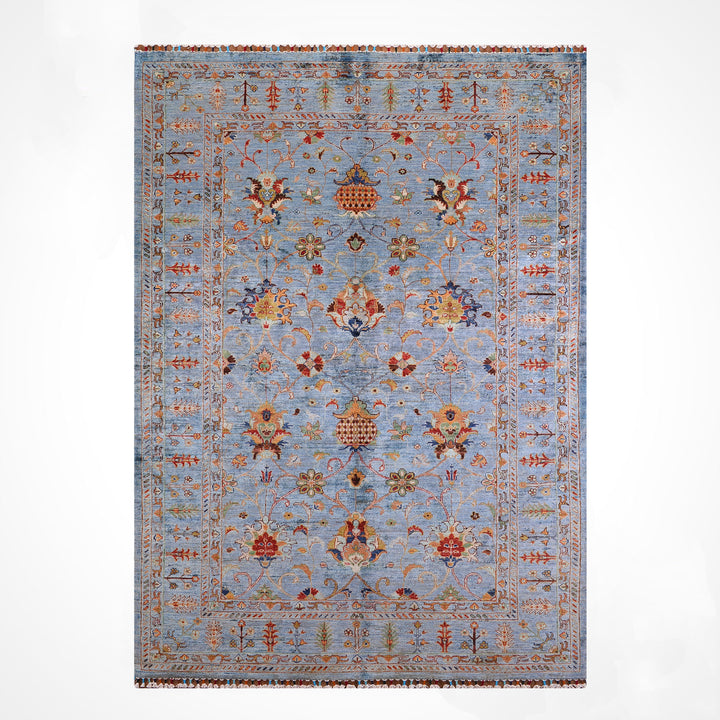 سجادة سلطاني بينبيرجيسي الأصلية المصنوعة يدويًا من الصوف المصبوغ باللون الأزرق 171 × 273 سم، 4.67 متر مربع - 6 × 8 قدم 