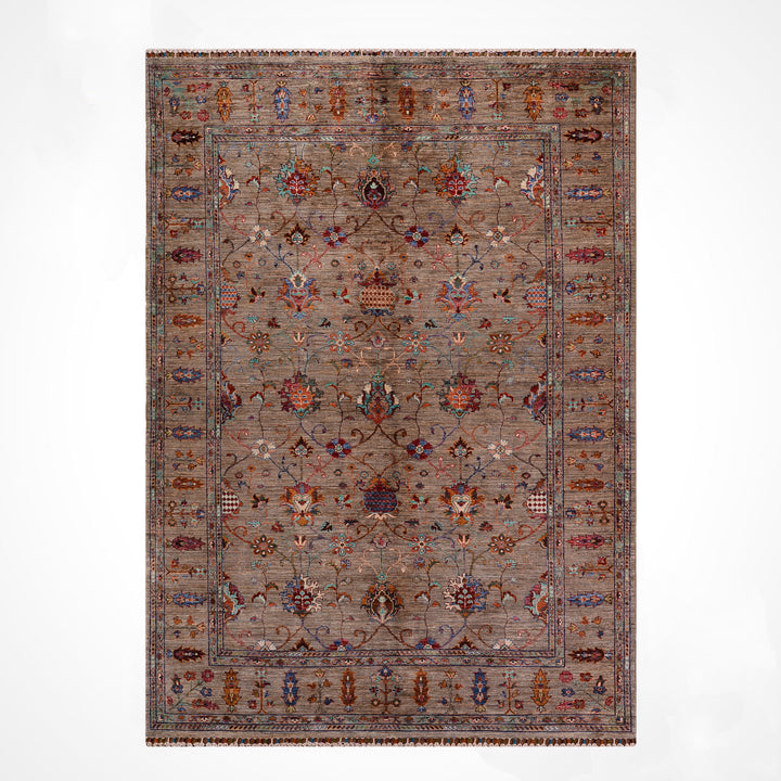 سجادة سلطاني بينبيرجيسي الأصلية المصنوعة يدويًا من الصوف بلون البيج المصبوغ بالجذور 205 × 289، 5.92 متر مربع - 7 × 10 قدم 