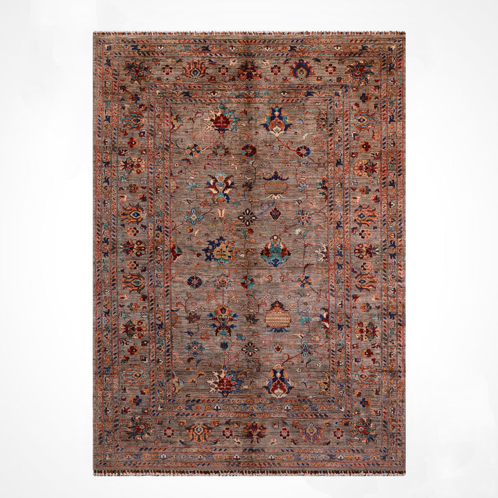 سجادة سلطاني بينبيرجيسي الأصلية المصنوعة يدويًا من الصوف البني المصبوغ بصبغة الجذور 201 × 299، 6.01 متر مربع - 7 × 10 قدم