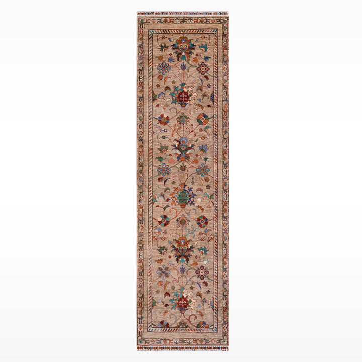 Sultani Binbirgece Yolluk Orijinal El Dokuması Bej Kök Boya Yün Halı 0.83x286 2.37 Metrekare - 3x10 ft