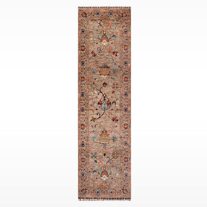 Sultani Binbirgece Yolluk Orijinal El Dokuması Bej Kök Boya Yün Halı 0.82x257 2.11 Metrekare - 3x8 ft