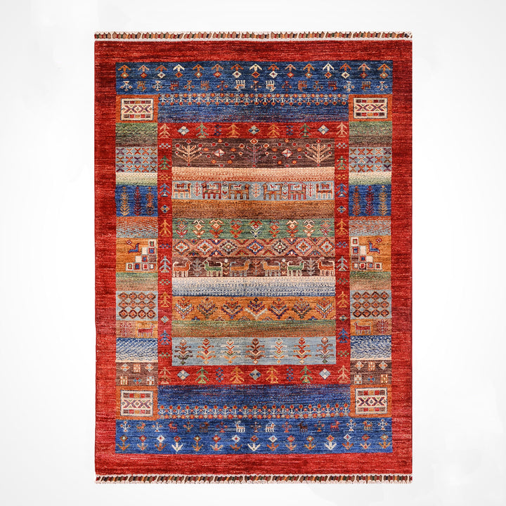 سجادة صوف أصلية من خورجين غابي، منقوشة يدويًا، مصبوغة بصبغة جذور حمراء، 120×183 سم، 2.20 متر مربع - 4×6 قدم 
