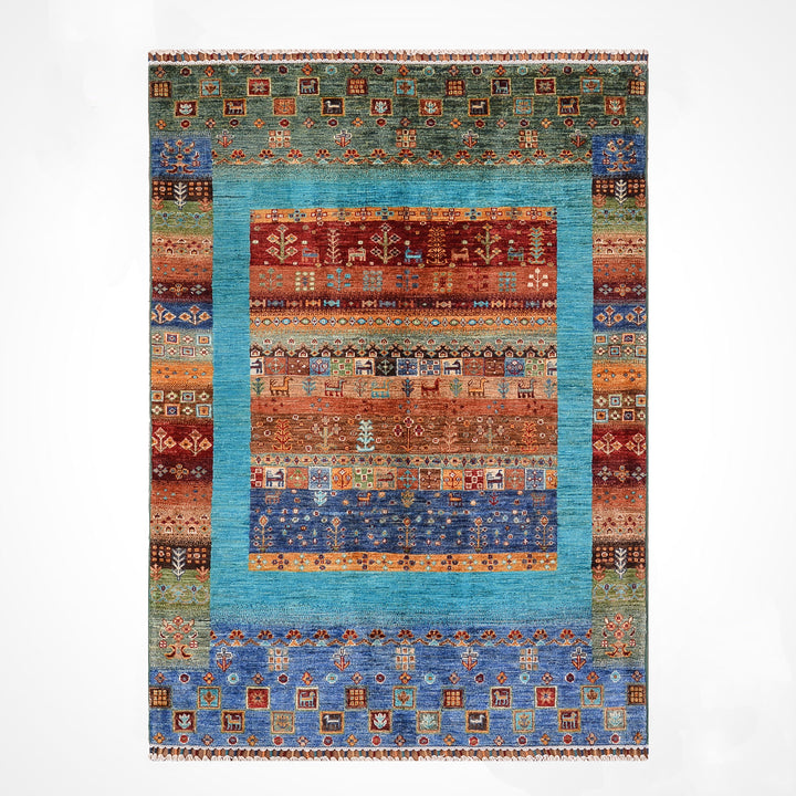 سجادة صوف أصلية من خورجين غابي، منسوجة يدويًا، بلون فيروزي مصبوغ بصبغة الجذور، مقاس 120×183 سم، 2.20 متر مربع - 4×6 قدم 