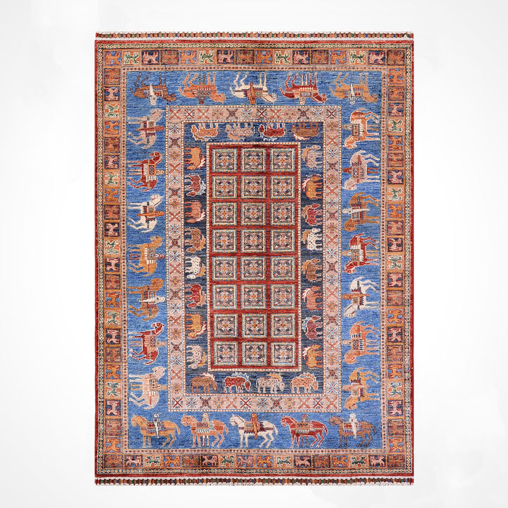 سجادة صوف أصلية من Pazırık منسوجة يدويًا ومُصبغة بجذور متعددة، 125×178، 2.23 متر مربع - 4×6 قدم 