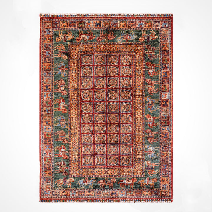 سجادة صوف أصلية من Pazırık منسوجة يدويًا ومُصبغة بجذور متعددة، 126×184، 2.32 متر مربع - 4×6 قدم 