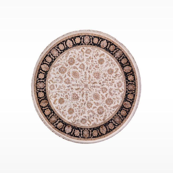 Indian Owl Original Hand Woven Round Black Cream Wool Bamboo Rug 250x251 6.28 Square Meters - 8x8 ft