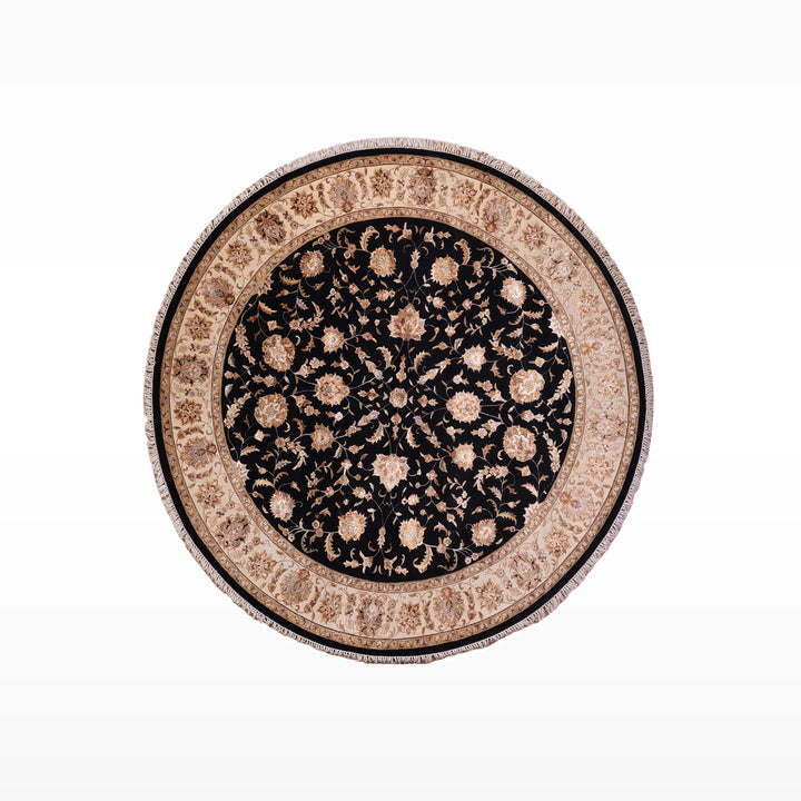 Indian Owl Original Hand Woven Round Black Cream Wool Bamboo Rug 250x250 6.25 Square Meters - 8x8 ft