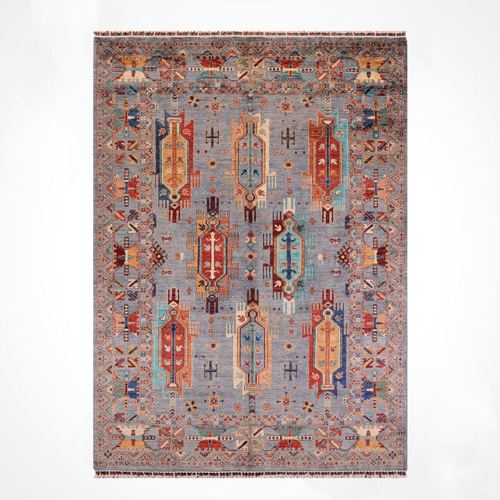 Veziri Original Hand-Woven Gray Vegetable Dyed Wool Carpet 177x250 4.43 Square Meters - 6x8 ft