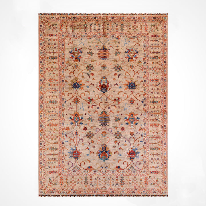 Sultani Binbirgece Orijinal El Dokuması Bej Kök Boya Yün Halı 171x250 4.28 Metrekare - 5x8 ft