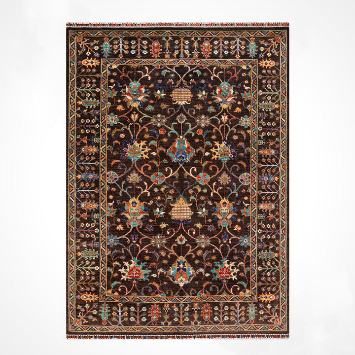 Sultani Binbirgece Orijinal El Dokuması Kahverengi Kök Boya Yün Halı 175x248 4.34 Metrekare - 5x8 ft