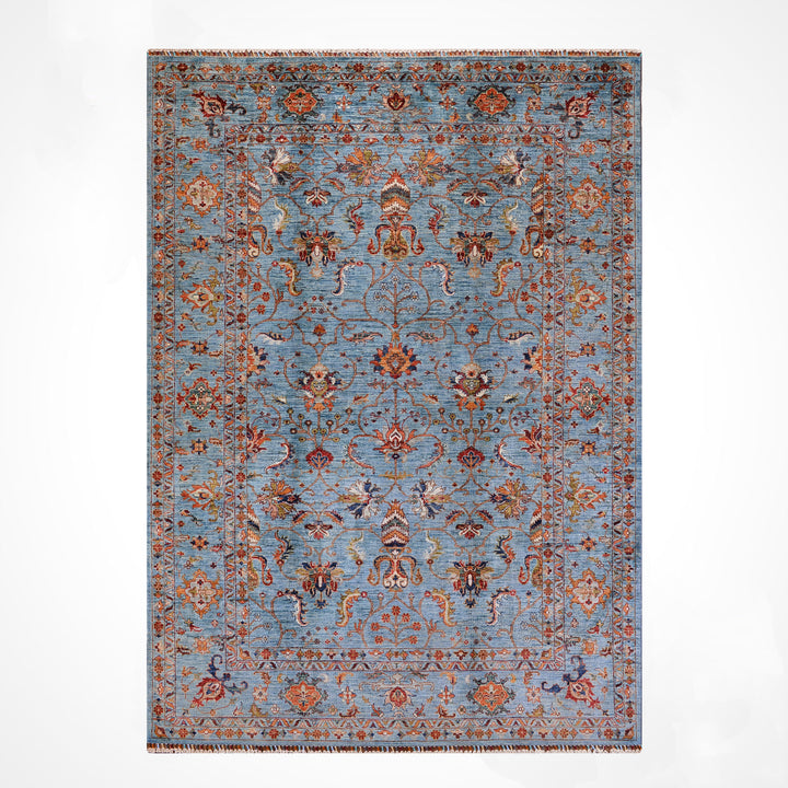 Sultani Binbirgece Orijinal El Dokuması Mavi Kök Boya Yün Halı 205x303 6.21 Metrekare - 7x10 ft