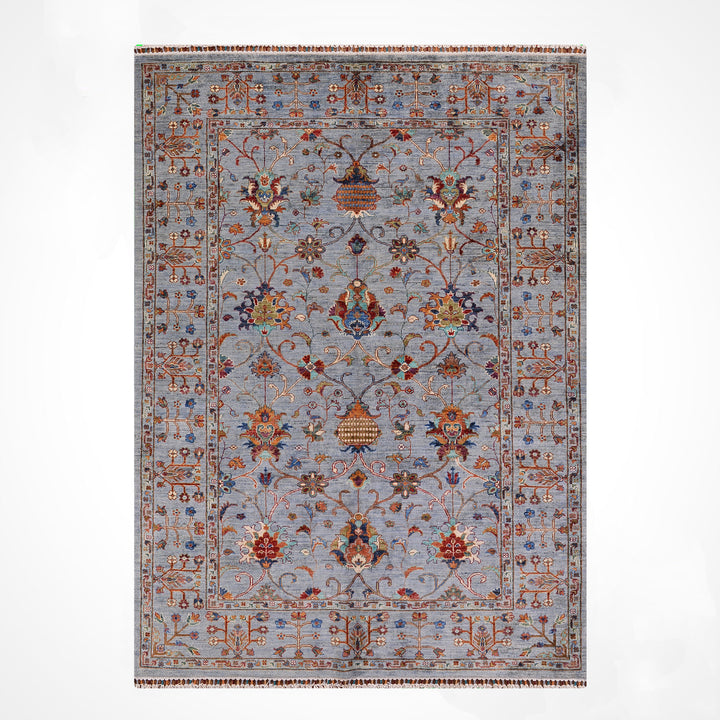 سجادة سلطاني بينبيرجيسي الأصلية المصنوعة يدويًا من الصوف الرمادي المصبوغ بصبغة الجذور، 174 × 240، 4.18 متر مربع - 6 × 8 قدم 