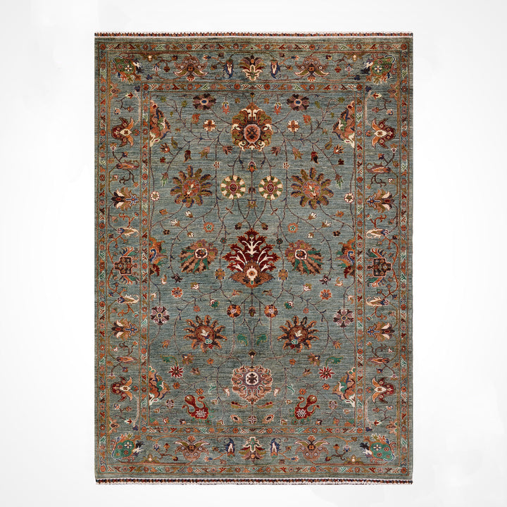 Sultani Binbirgece Original Hand-Woven Green Vegetable Dyed Wool Carpet 173x240 4.15 Square Meters - 5x8