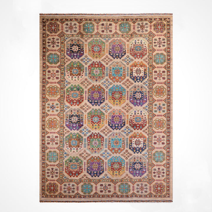 Veziri Orijinal El Dokuması Bej Kök Boya Yün Halı 209x312 6.52 Metrekare - 7x10 ft