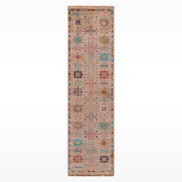 Veziri Bilcik Orijinal El Dokuması Yolluk Bej Kök Boya Yün Halı 0.82x302 2.48 Metrekare - 3x10 ft