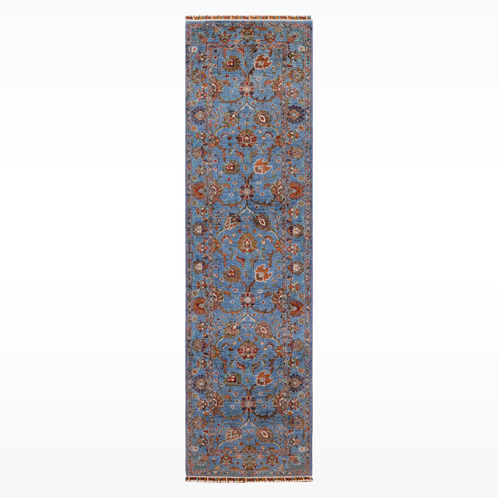 Sultani Binbirgece Yolluk Orijinal El Dokuması Mavi Kök Boya Yün Halı 0.82x298 2.44 Metrekare - 2x8 ft