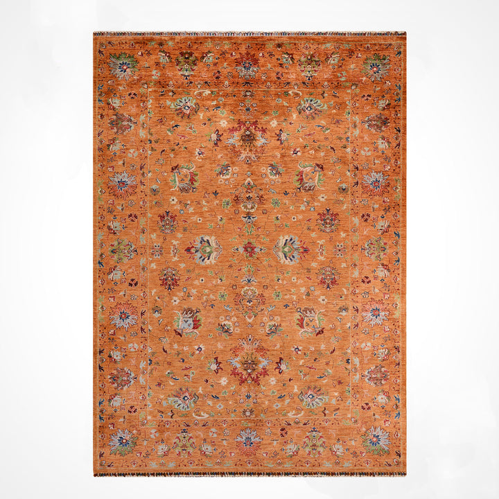 Sultani Binbirgece Orijinal El Dokuması Turuncu Kök Boya Yün Halı 207x300 6.21 Metrekare - 7x10 ft